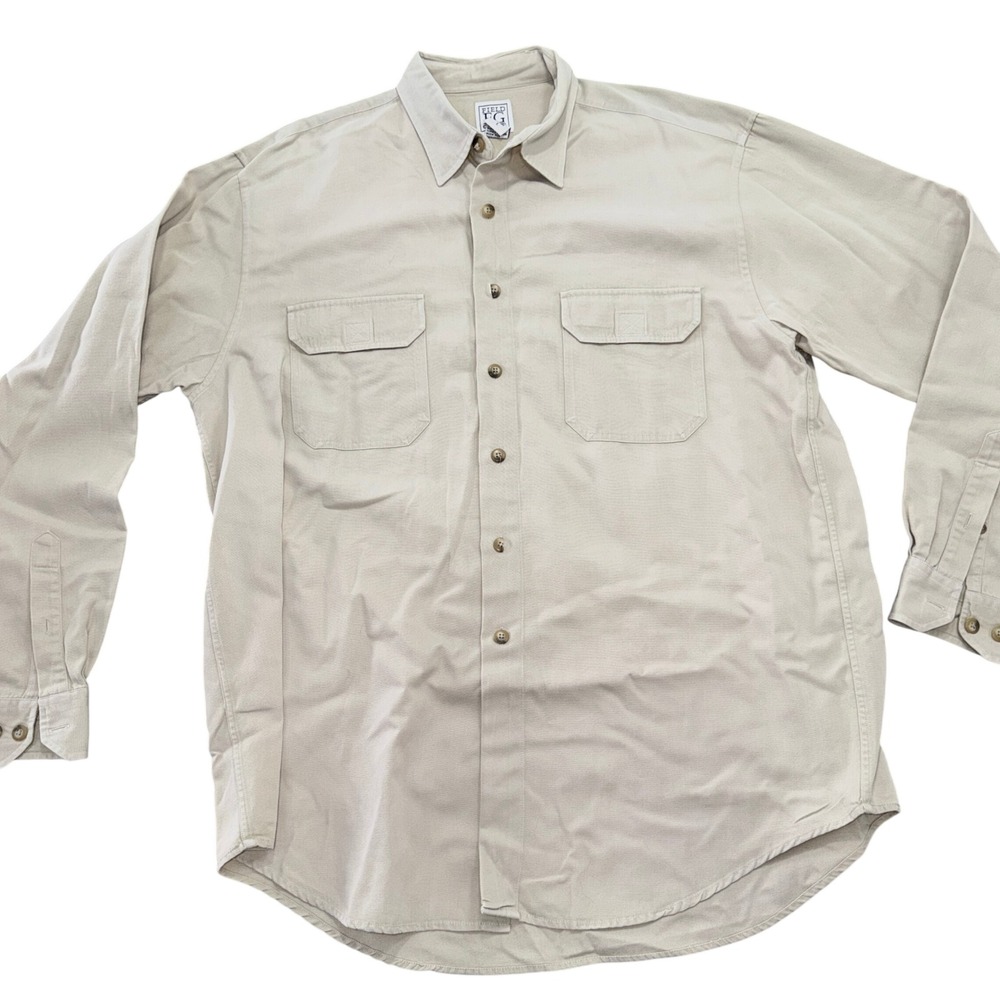 Field Gear Mens Large Tan Cotton Twill Long Sleeve Button Down Shirt Pockets L